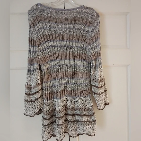 Chico's Striped Knit Artisan sparkle  Sweater tunic  Brown and Cream.Sizr 2 /L - Picture 3 of 5